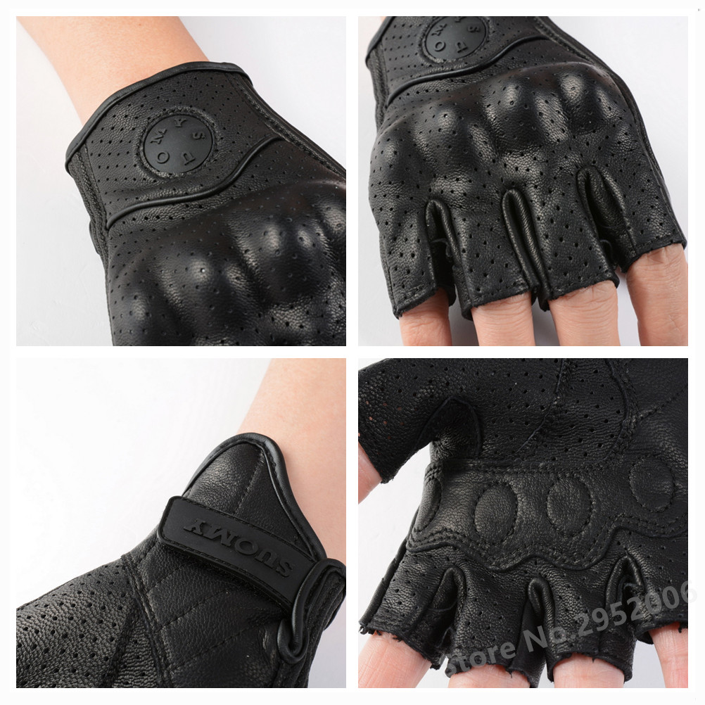 여름 반 손가락 오토바이 장갑 레트로 블랙 가죽 천공  - Motorcycle Gear Gloves 리뷰 및 가격
